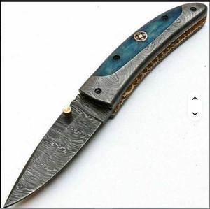 Multi-function Damascus Steel Folding Pocket Knife Foldable Pocket Custom Made <b>Small</b> Knife Pocket with Wood Handle - Product Image 4