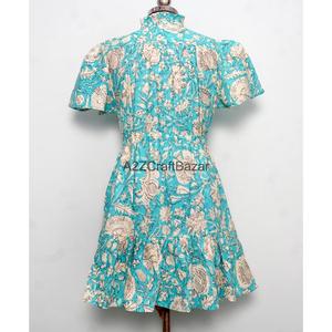 Robe Courte Femme 100% Coton Tricotée Col V Manches Courtes Taille Haute Coupe Évasée Imprimé Floral Numérique Lavable Respirante Idéale Bureau - Product Image 6