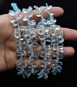 AAA Natural Aquamarine Faceted Pear Shape Beads 10 Inch Strand Size 7x10 MM Blue Transparent Aquamarine <b>Gemstone</b> Pear Beads - Product Image 4