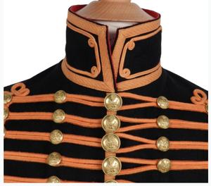 Chaqueta de Estilo Negro para Hombre, Cuello Alto, Manga Larga, Cierre de Botones, Detalles en Naranja, Bordado Dorado, Poliéster/Algodón Regular - Product Image 6