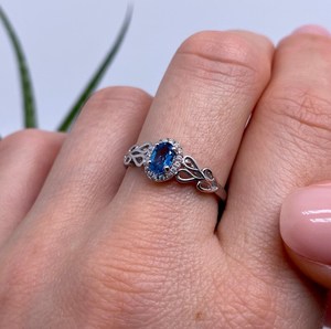 Anillo de Topacio Azul Londres Natural, Certificado por IGI, Estilo Art Deco, Plata de Ley 925, Chapado en Oro, Joyería Fina Hecha a Mano para Mujer - Product Image 4