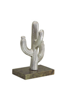 Escultura de Cactus Saguaro de Aluminio Plateado sobre Base de Bronce - Estatua Decorativa Moderna del Desierto para Hogar, Oficina, Estante y Mesa, 12 Pulgadas - Product Image 4