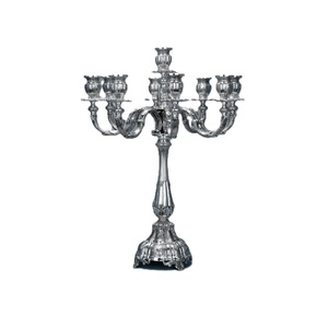 Candélabre 5 branches en argent antique, style baroque, élégant, pour centre de table de mariage ou salle à manger, décoratif et orné - Product Image 1