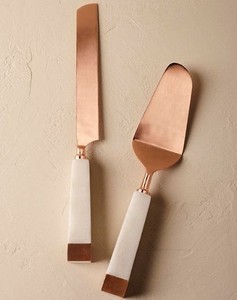 Ensemble de serveurs à gâteau modernes en cuivre avec poignée en céramique, finition mate, couverts de mariage, compatibles lave-vaisselle, couverts en métal - Product Image 1