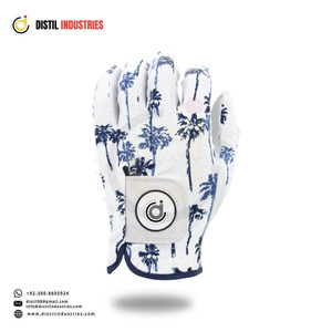 Gants unisexes légers et respirants en cuir Cabretta, durables et élégants, en peau de mouton, blancs et bleus, à motif palmier, pour la main gauche, antidérapants, avec fermeture auto-agrippante - Product Image 1