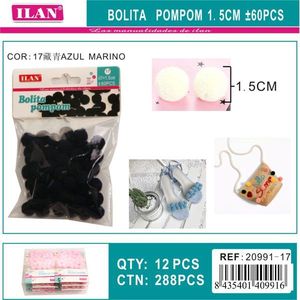 Pallina di ponpon Ilan da 1,5 cm blu navy per decorazioni artigianali, cucito e progetti fai da te - Product Image 3