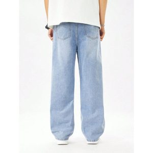 Jean en denim coupe droite style rétro vintage bleu glace effet moustaches 100% coton écologique respirant léger streetwear taille 28 42 - Product Image 4