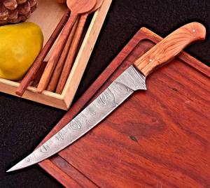 Couteau à filet en acier Damas Nordic Forge avec étui en cuir, fabrication sur mesure OEM, haute dureté, extra tranchant, durable, couteau de cuisine - Product Image 2
