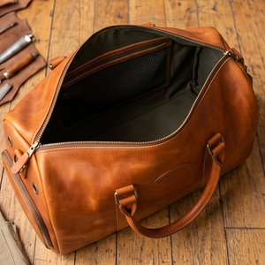 Bolsa de Viaje de Cuero Genuino para Hombre, Bolsa de Gimnasio con Cierre de Cremallera, Asa Suave, Compartimento Interior, 30-40L, Estilo Casual - Product Image 1