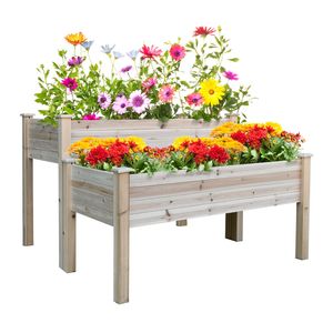 Jardinière surélevée en bois à deux niveaux grande capacité 45x45 cm, style classique, pour légumes, fleurs et herbes - Product Image 1