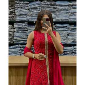 Ensemble haut, pantalon palazzo et dupatta pour femme, avec coupe fantaisie - Product Image 3