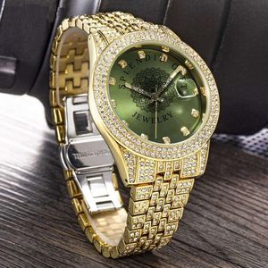 Splendide montre de luxe pour homme avec diamants, bracelet en acier inoxydable argenté et doré, mouvement à quartz analogique, cristal saphir, moissanite, 28 mm - Product Image 3