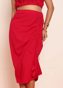 กระโปรงผู้หญิงสีแดงเข้มแบบมีเชือกผูกเอวสูงปรับได้กระโปรงมินิผ้าเนื้อนุ่มสบายสวมใส่สบายๆในฤดูร้อนทุกวัน - Product Image 4