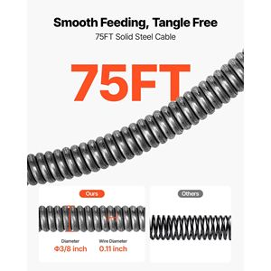Macchina per la Pulizia degli Scarichi Premium con Ruote a Spirale Regolabili da 75 FT X 3/8 Pollici, Alimentazione Manuale, per la Pulizia di Tubi e Fognature - Product Image 4