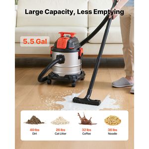 Aspirapolvere Industriale 4 Peak HP 5.8 Galloni per Solidi e Liquidi, 900W, Doppio Filtro 1.25in x 7ft, Pulizia Automatica con un Pulsante, per Uso Domestico - Product Image 6