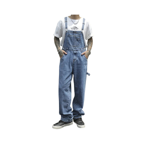 Pantalones de mezclilla para hombre, de pierna recta, corte holgado, lavado a la piedra, estilo casual, con tirantes ajustables y bolsillos, para primavera - Product Image 1