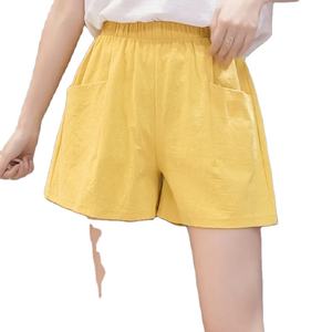 <b>Women</b> Summer Cool Solid Color Cotton Material High Waisted Double Pocket Wide Leg <b>Shorts</b> Comfortable <b>Shorts</b> - Product Image 2