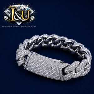 Top quality iced out moissanite diamond 18mm 925 silver cuban <b>link</b> bracelet and necklace unisex hip hop <b>jewellery</b> - Product Image 4
