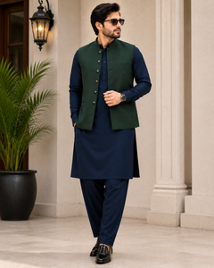 Conjunto de Kurta y Pijama Tradicional de Algodón para Hombre con Chaleco Verde, Color Sólido, Estilo Casual, Corte Regular, para Todas las Temporadas, Estilo Indio-Pakistaní - Product Image 6
