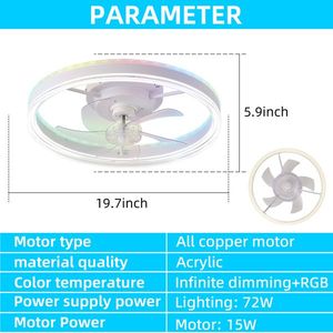 Ventilador de Techo LED de 19.7 Pulgadas con Luces RGB de Colores, Seis Velocidades Ajustables, Rotación Positiva y Negativa, Tres Temperaturas - Product Image 2