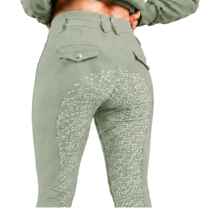 Leggings d'équitation pour femmes vert sauge, taille haute, extensibles, avec grip en silicone et assise intégrale, pour l'entraînement - Product Image 5