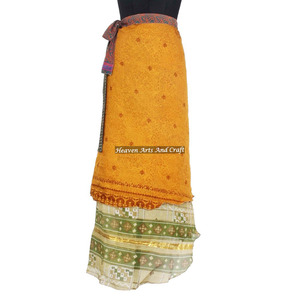 <b>Boho</b> Stylish Multi-Color Silk Saree Wrap <b>Skirts</b> Free Size Comfortable Summer Wear for Women Girls Hippie Style Free Size Gypsy - Product Image 3