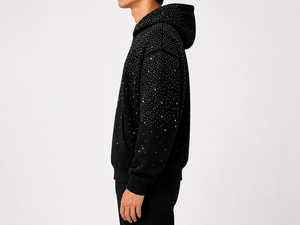 Sweat-shirt à capuche personnalisable en strass, surdimensionné, décontracté, tricoté, vintage, à motif de points, en molleton French Terry - Product Image 3