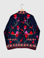 Veste en velours brodée de fleurs, col mandarin, manches longues, grande taille, style Prairie Chic pour femmes, style automne