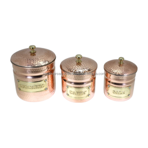 Classical Brass and Copper Containers 3 Piece Hammered <b>Set</b> for <b>Sugar</b> <b>Tea</b> and <b>Coffee</b> in Diverse Styles at Reasonable Price - Product Image 6