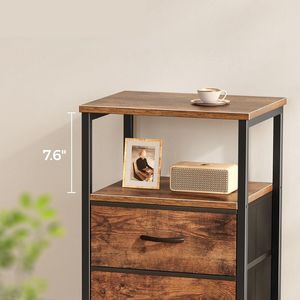 Modern Farmhouse Nightstand with 2 Drawers, Wood Grain <b>Bedside</b> Cabinet with Open Shelf, <b>Rustic</b> End <b>Table</b> for Bedroom Living Room - Product Image 6