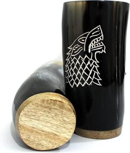 Taza de cuerno de búfalo hecha a mano con diseño de lobo tallado, forma natural, arte coleccionable, tema de cine y televisión, tallado a mano, personalización disponible - Product Image 5