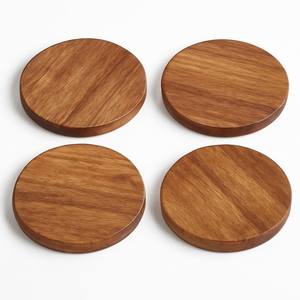 Sous-verres en bois de qualité supérieure pour boissons, sous-verres ronds pour table avec support, résistants à la chaleur, anti-rayures (lot de 4) - Product Image 1