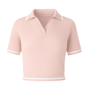 เสื้อโปโลแขนสั้นผู้หญิง แต่งขอบตัดสี ดีไซน์ทันสมัย ผ้าถักเนื้อนุ่มยืดหยุ่น ราคาขายส่ง - Product Image 1