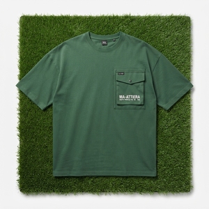 Men's T <b>Shirt</b> Olive Green Utility <b>Pocket</b> Crew Neck Short Sleeve Oversized Fit Casual Streetwear Tshirt Clothes - Product Image 5