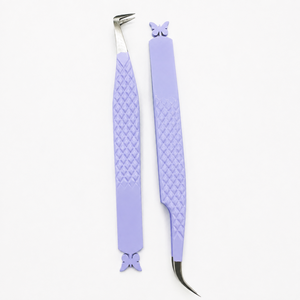 Customized Premium Stainless Steel Slanted Tip Eyelash Extension Tweezers <b>Volume</b> Isolation <b>Lash</b> Tool Purple Fiber Grip Precision - Product Image 2