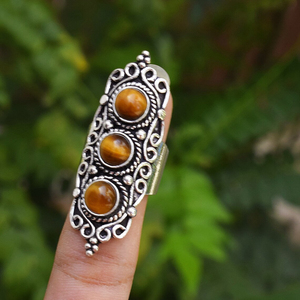 Bague en pierre œil de tigre naturelle, faite à la main, en argent 925, bijou en pierre précieuse pour elle - Product Image 2