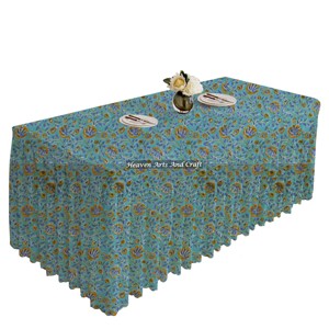 Christmas Decoration Kitchen Dining <b>Rectangle</b> Pleated <b>Tablecloth</b> Cover Cotton Hand Block Printed Manufacture Floral Home Decor - Product Image 4