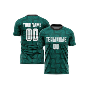 Custom Sublimated <b>Soccer</b> Uniform Set Men Short Sleeve Crew Neck Geometric Pattern Green Moisture Wicking Quick Dry Jersey Shorts - Product Image 2