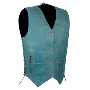 Custom Men's Genuine Leather Vests V-Neck Sleeveless Casual Moto <b>Biker</b> <b>Waistcoat</b> With Button Closure And Adjustable Side Lacing - Product Image 3