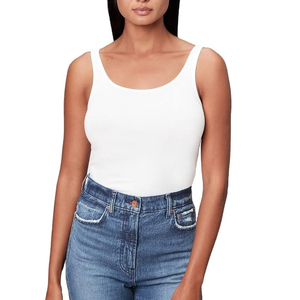 Camiseta sin mangas acanalada para mujer, ligera, transpirable, sin costuras, con cuello redondo, logo frontal, corte casual recortado, 100% algodón - Product Image 3