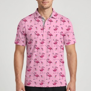 Polo personnalisé pour homme, imprimé flamant rose, manches courtes, respirant, 100% polyester, polo de golf, sublimation, décontracté, sport - Product Image 1