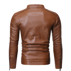 Vestes en cuir décontractées pour hommes, nouvelle collection, prix abordable, col montant, fermeture éclair sur le devant, couleurs personnalisables, imperméables, écologiques - Product Image 2