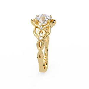 Anillo de compromiso y boda vintage con banda solitaria cruzada de oro macizo de 14K, diamante cultivado en laboratorio de corte redondo certificado por IGI - Product Image 4