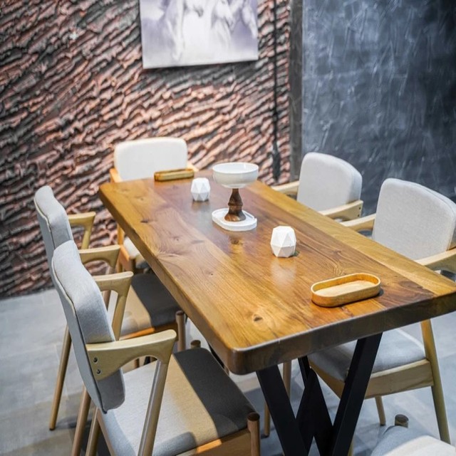Solid Wood 6 Seater Dining Set with Chairs, Modern Rectangular Wooden Furniture, Contemporary Natural Finish, Handcrafted Sturdy