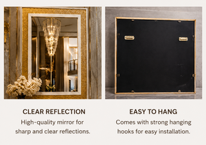 Miroir mural carré avec incrustations, design galet, miroir décoratif pour salle de bain, chambre à coucher, salon, moderne et élégant, à fixer au mur, 20 pouces - Product Image 2