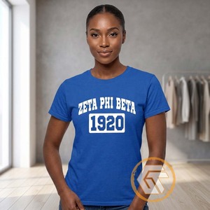 T-shirt pour femmes GREEK TREASURES Zeta Phi Beta 1920 bleu col rond manches courtes décontracté 100% coton 220g respirant coupe classique - Product Image 5