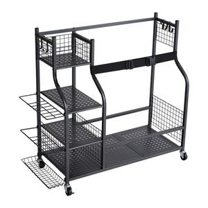Organizer per Garage da Golf in acciaio nero 2 portaborse rotolanti ruote per carrelli a sfera attrezzi sportivi per esterni cestini per giocattoli - Product Image 1