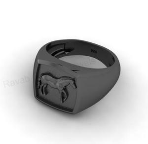 18k Gold Plated 925 Solid Silver 14mm Cushion Horse Head Motif Memento Mori Signet <b>Ring</b> Equestrian Fine Jewelry Gift <b>for</b> <b>Men</b> - Product Image 6