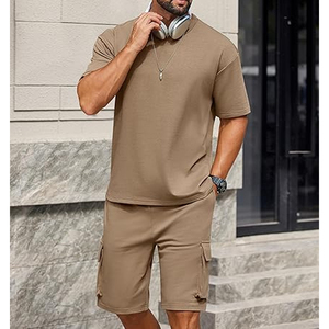 Mens <b>Matching</b> Set Manufacturer 220 GSM Cotton T Shirt Cargo Shorts 2 Piece Oversized OEM ODM Custom Logo - Product Image 4