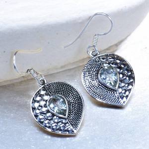 Boucles d'oreilles en argent sterling 925, topaze bleue, design feuille facettée, boucles d'oreilles en argent faites à la main, prix de gros, bijoux - Product Image 1